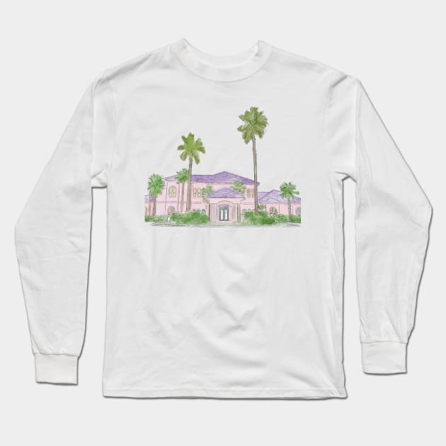 California watercolor house, Malibu party house, watercolor home, beach house Long Sleeve T-Shirt by PrimeStore